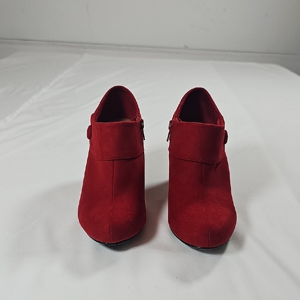 Sleek Red Suede Ankle Booties with Chunky Heel